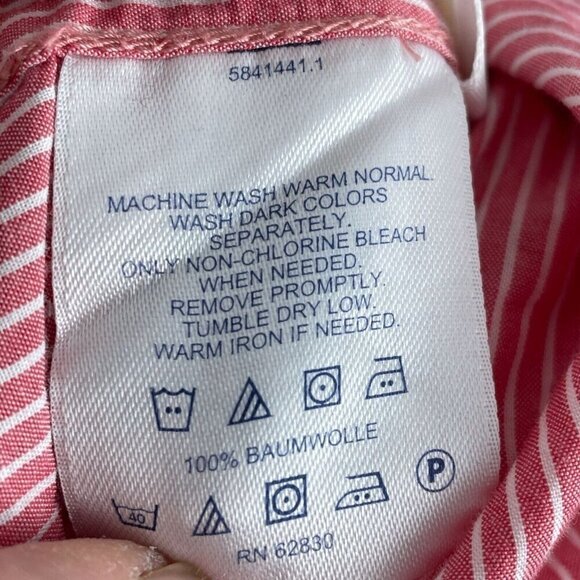 Lands End Womens Red & White Striped Cotton Button-UpShirt Size L 3840 - Picture 3 of 8